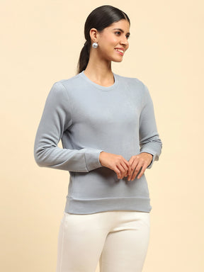 Powder Blue Solid Eco Silk Blend Relaxed Fit Sweat Shirt