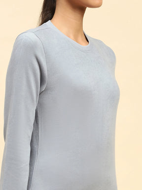 Powder Blue Solid Eco Silk Blend Relaxed Fit Sweat Shirt