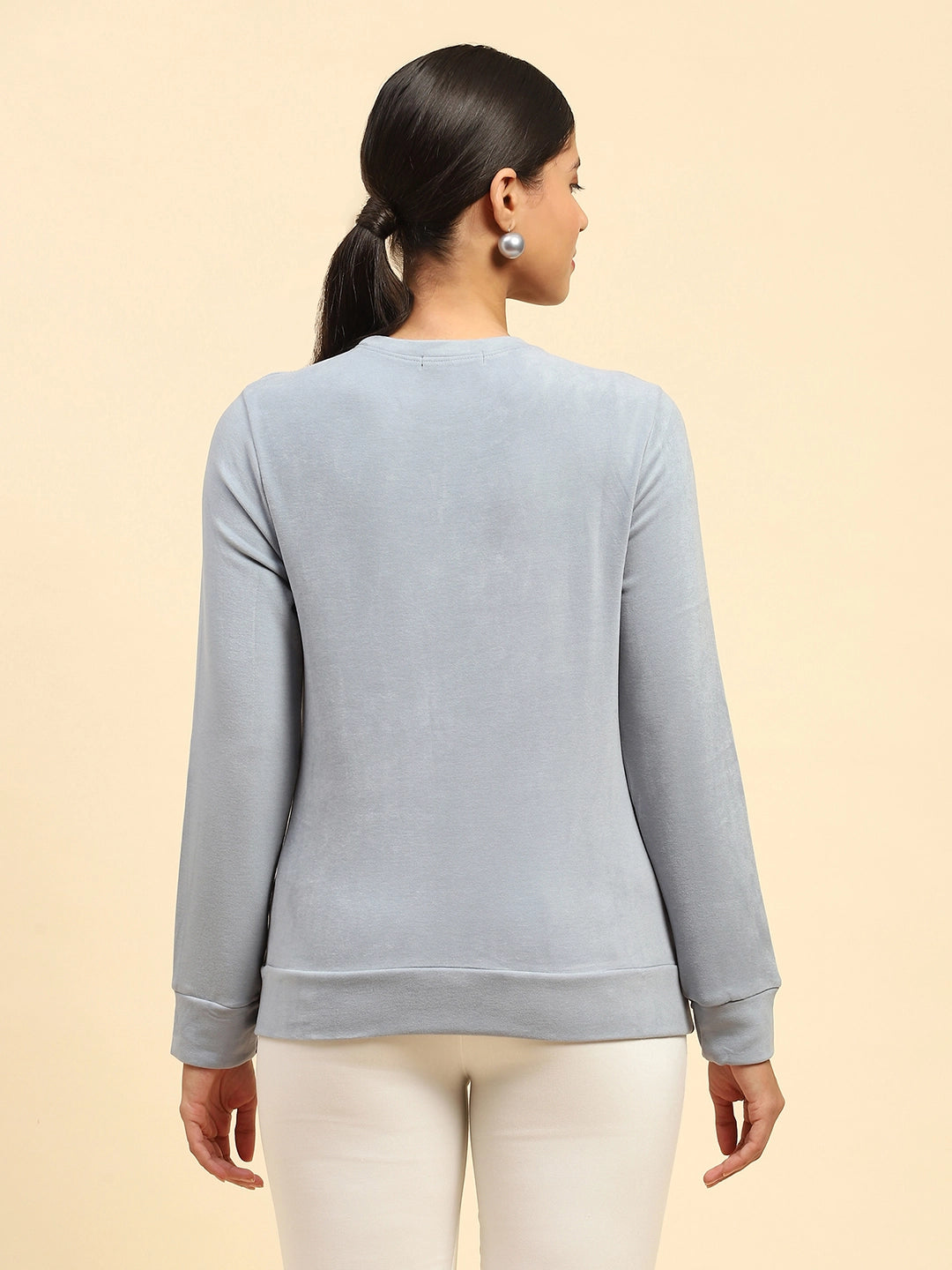 Powder Blue Solid Eco Silk Blend Relaxed Fit Sweat Shirt