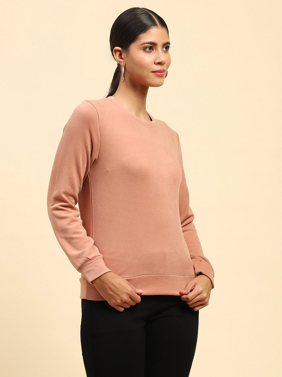 Rose Solid Acrylic Blend Relaxed Fit Sweat Shirt