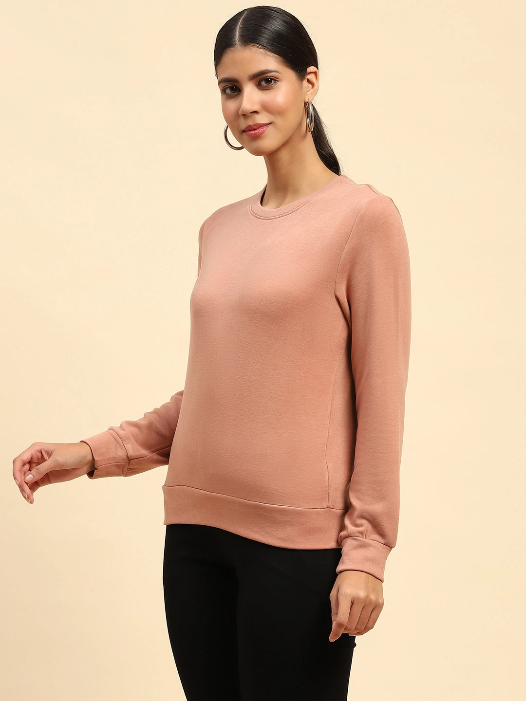 Rose Solid Eco Silk Blend Relaxed Fit Sweat Shirt