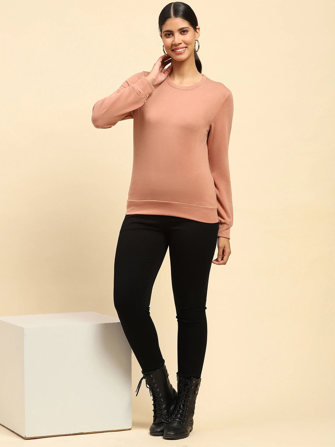 Rose Solid Eco Silk Blend Relaxed Fit Sweat Shirt