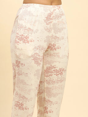 Blush Pink Floral Cotton Blend Relaxed Fit Night Suit