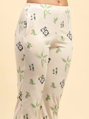 Green Teddy Print Cotton Relaxed Fit Night Suit