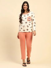 Peach Printed Cotton Relaxed Fit Night Suit