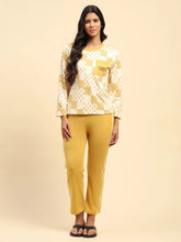 Mustard Abstract Print Cotton Relaxed Fit Night Suit