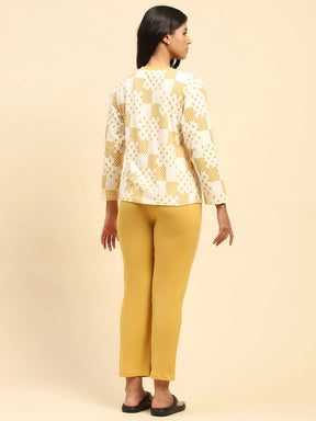 Mustard Abstract Print Cotton Relaxed Fit Night Suit