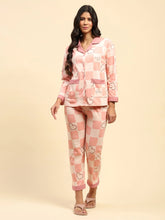 Light Pink Printed Cotton Blend Relaxed Fit Night Suit