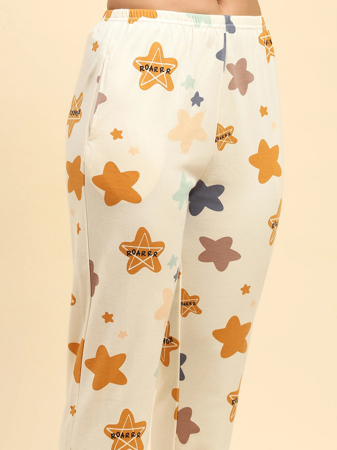 Cream Star Print Cotton Blend Relaxed Fit Night Suit