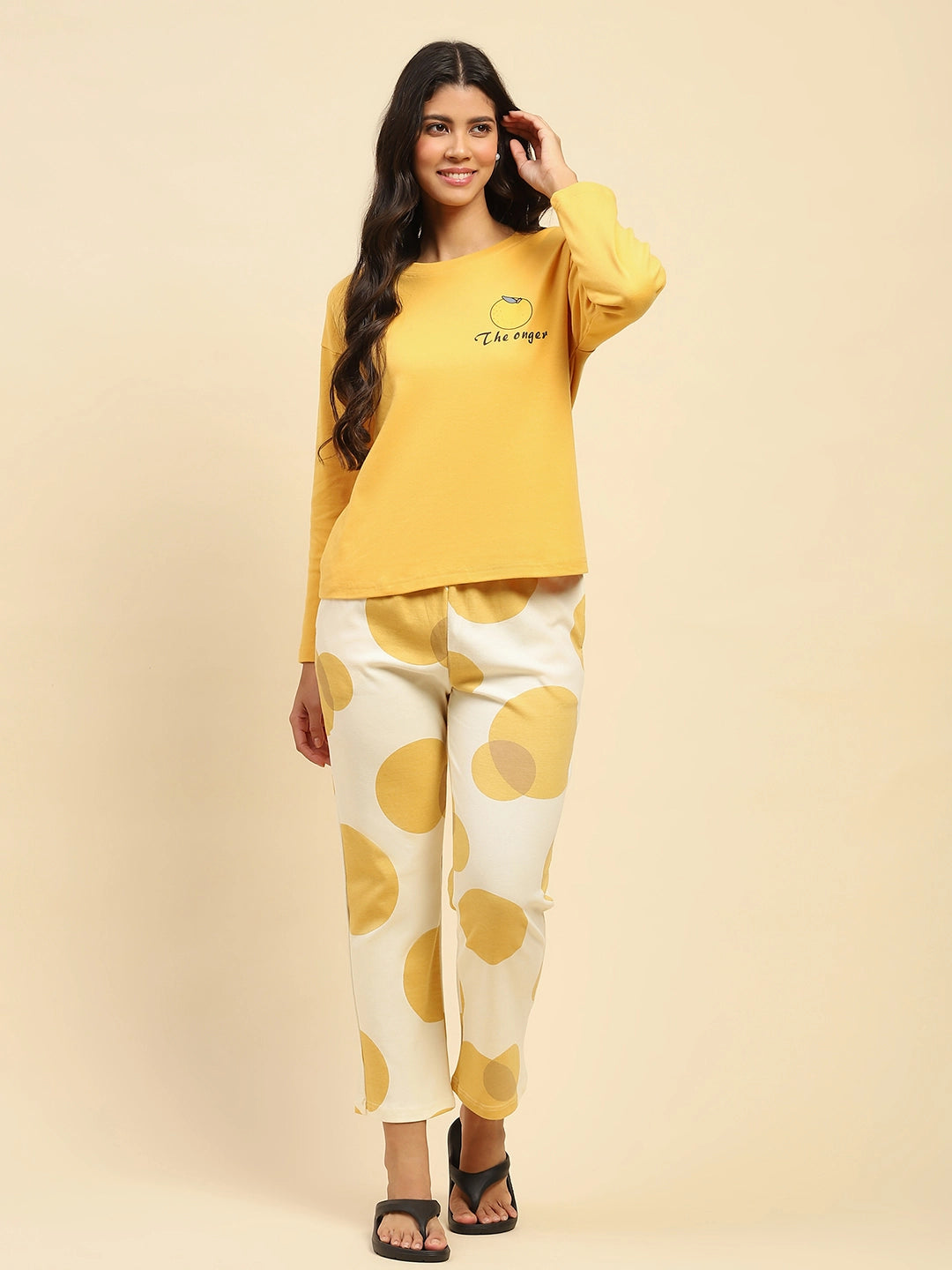 Mango Yellow Solid Cotton Relaxed Fit Night Suit