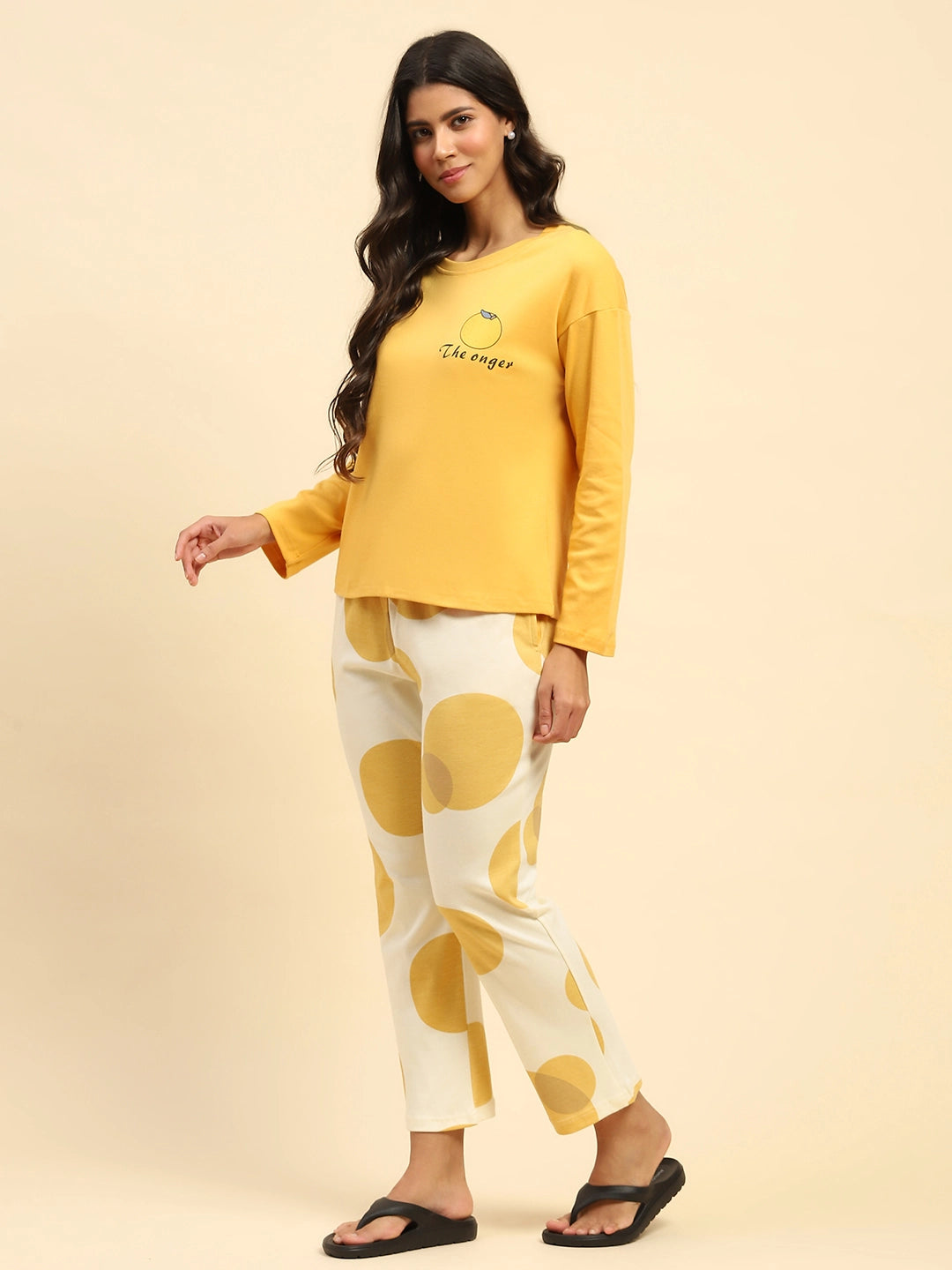 Mango Yellow Solid Cotton Relaxed Fit Night Suit