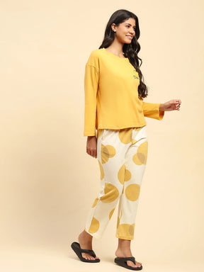 Mango Yellow Solid Cotton Relaxed Fit Night Suit