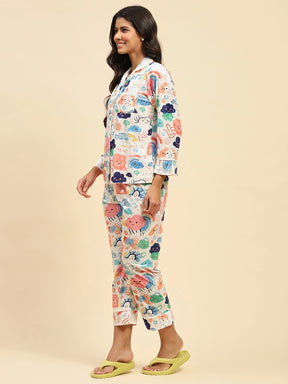 Multicolour Abstract Poly Blend Relaxed Fit Night Suit