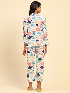 Multicolour Abstract Poly Blend Relaxed Fit Night Suit