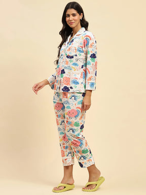 Multicolour Abstract Poly Blend Relaxed Fit Night Suit