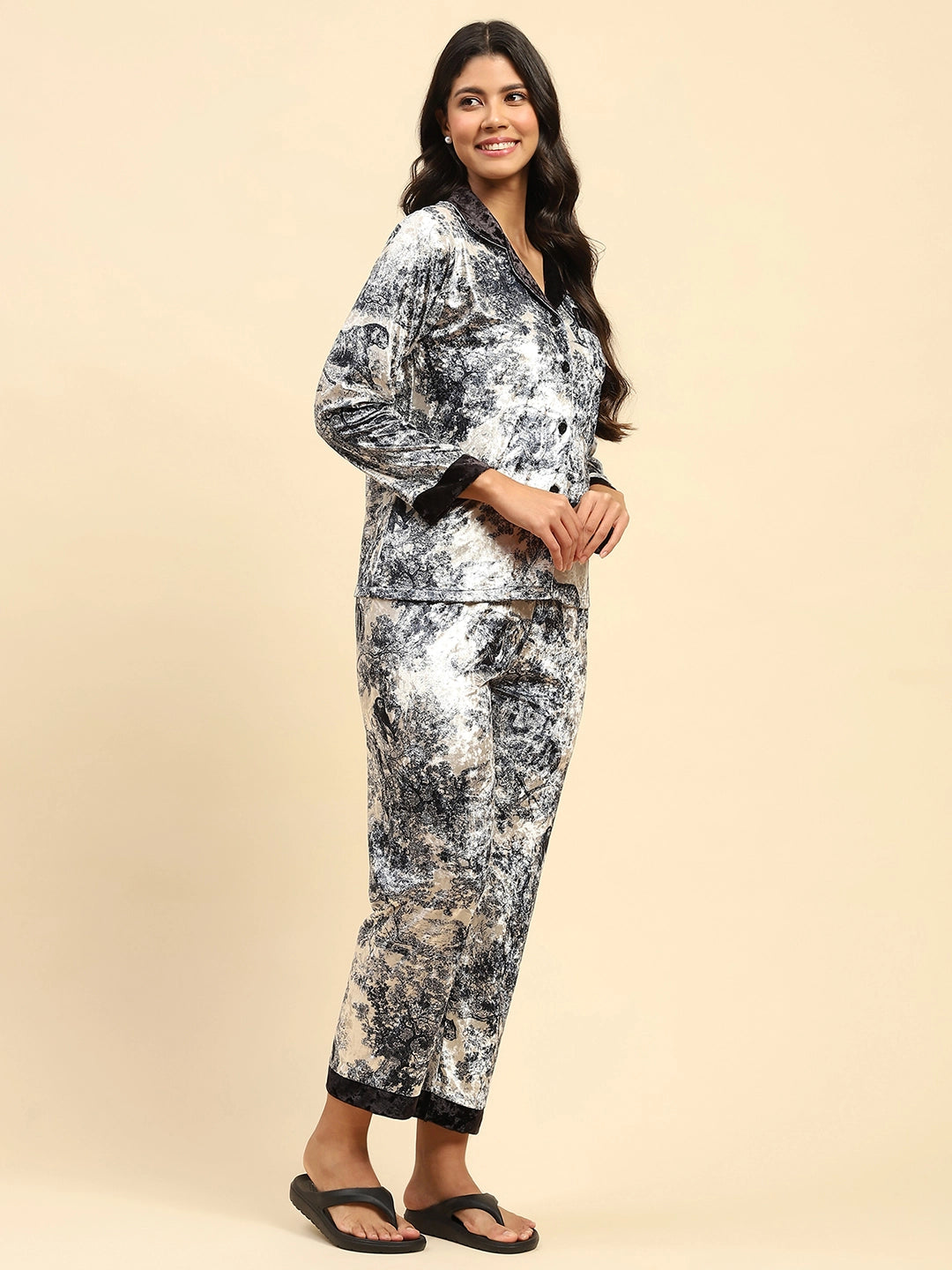 Marble Abstract Poly Blend Relaxed Fit Night Suit