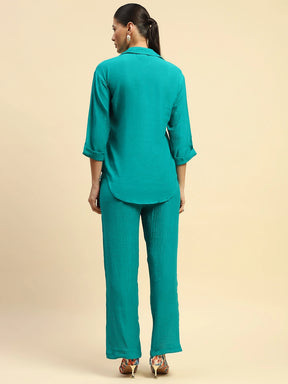 Sea Green Poly Viscose Relaxed Fit Co-ord Set For Women