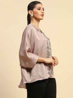 Onion Chiffon Loose Fit Embellished Blouson Top