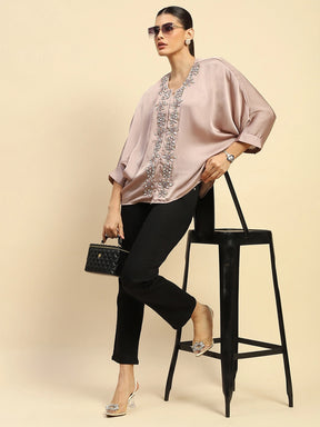 Onion Chiffon Loose Fit Embellished Blouson Top