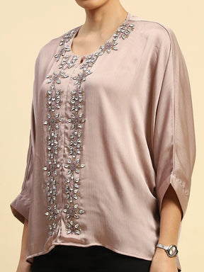 Onion Chiffon Loose Fit Embellished Blouson Top