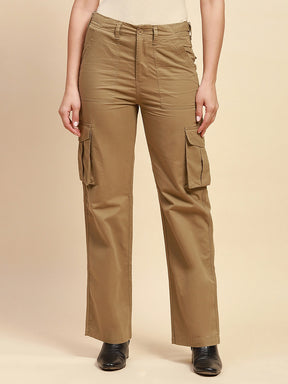 Khaki Cotton Straight Relaxed Fit Cargo