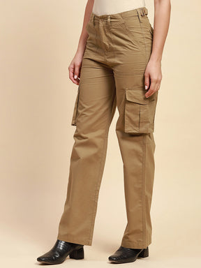 Khakhi Cotton Straight Relaxed Fit Cargo