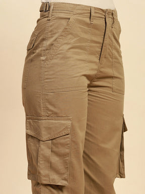 Khaki Cotton Straight Relaxed Fit Cargo