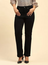 Black Solid Cotton Blend Straight Fit Jeans