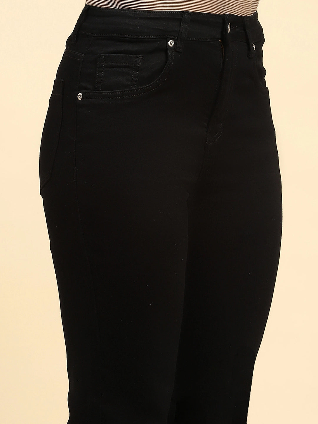 Black Solid Cotton Blend Straight Fit Jeans