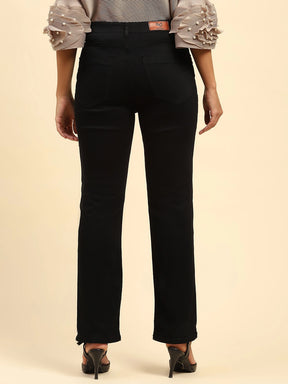 Black Solid Cotton Blend Straight Fit Jeans