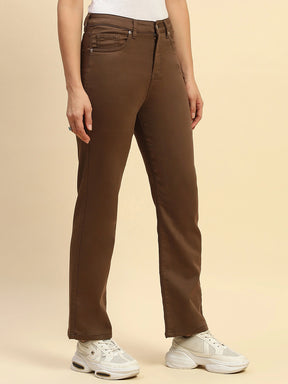 Coffee Brown Cotton Blend Stretchable Straight Fit Trouser