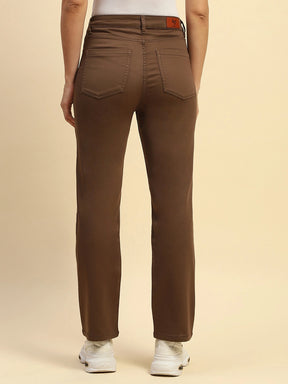 Coffee Brown Cotton Blend Stretchable Straight Fit Trouser