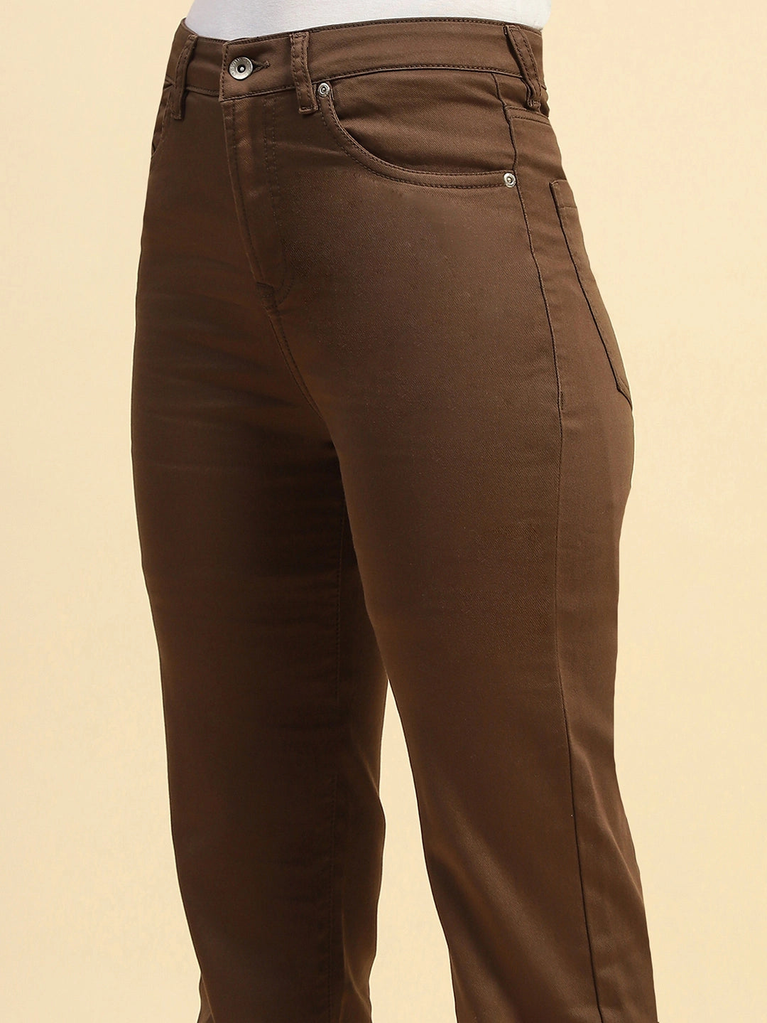 Coffee Brown Cotton Blend Stretchable Straight Fit Trouser