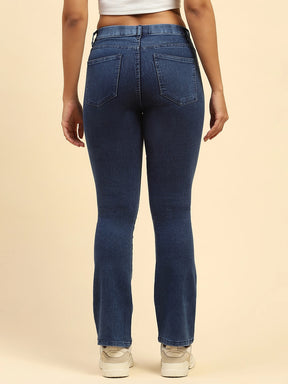 Dark Blue Solid Cotton Blend Straight Fit Jegging