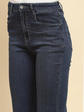 Tint Blue Cotton Blend Solid Bootcut Jeans