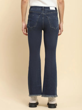 Tint Blue Cotton Blend Solid Bootcut Jeans