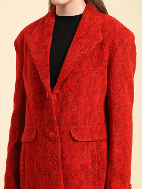 Red Self Design Poly Acrylic Regular Fit Coat