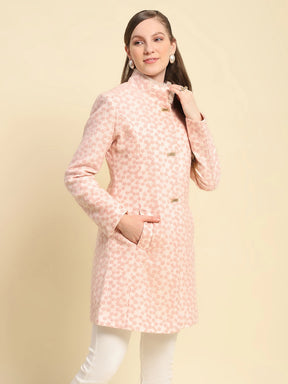 Pink Floral Embroidery Poly Acrylic Regular Fit Coat