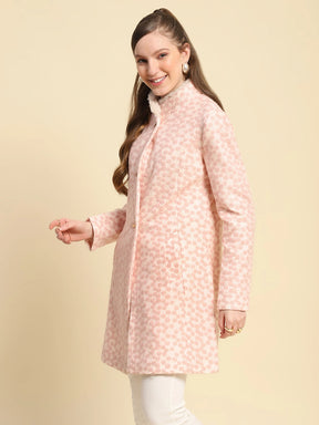 Pink Floral Embroidery Poly Acrylic Regular Fit Coat