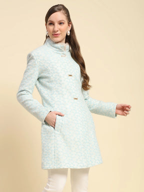 Sky Blue Floral Embroidery Poly Acrylic Regular Fit Coat