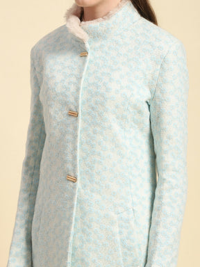 Sky Blue Floral Embroidery Poly Acrylic Regular Fit Coat