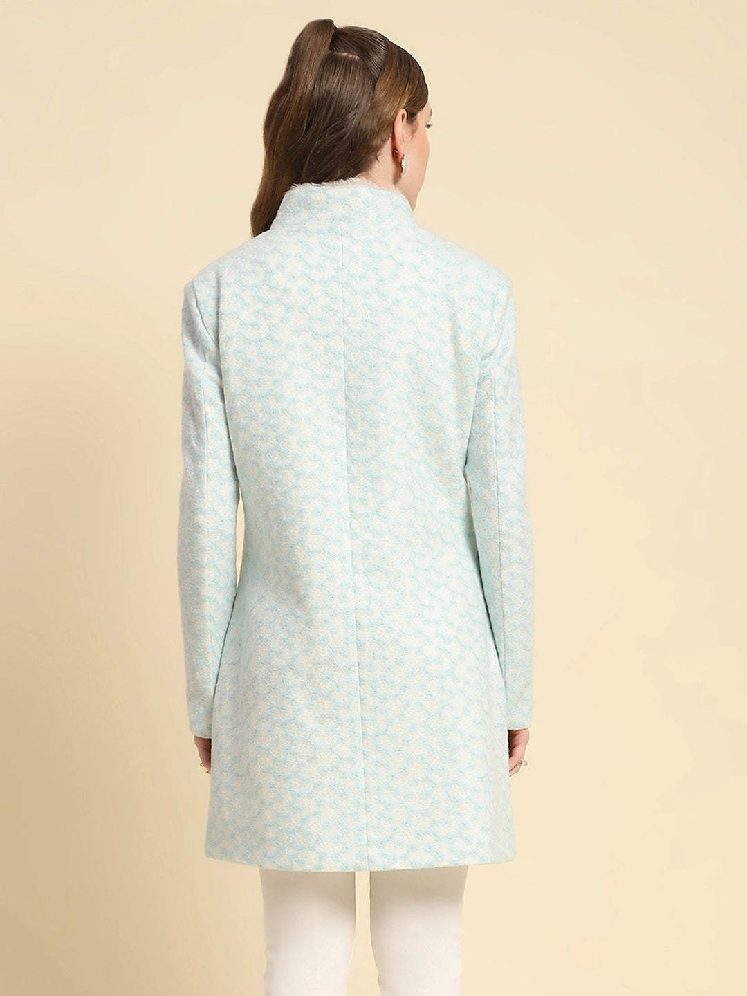 Sky Blue Floral Embroidery Poly Acrylic Regular Fit Coat