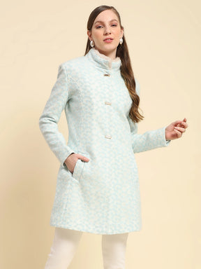 Sky Blue Floral Embroidery Poly Acrylic Regular Fit Coat