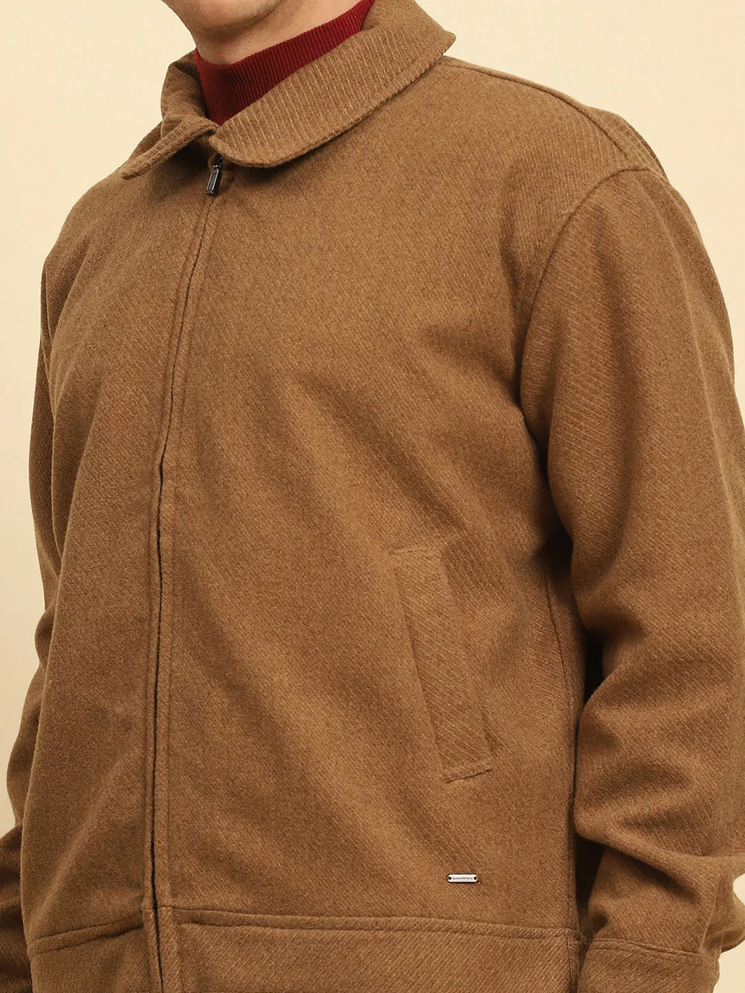 Brown Ploy Blend Textured Regular Fit Jacket