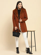 Brown Poly Blend Solid Regular Fit Long Coat For Winter