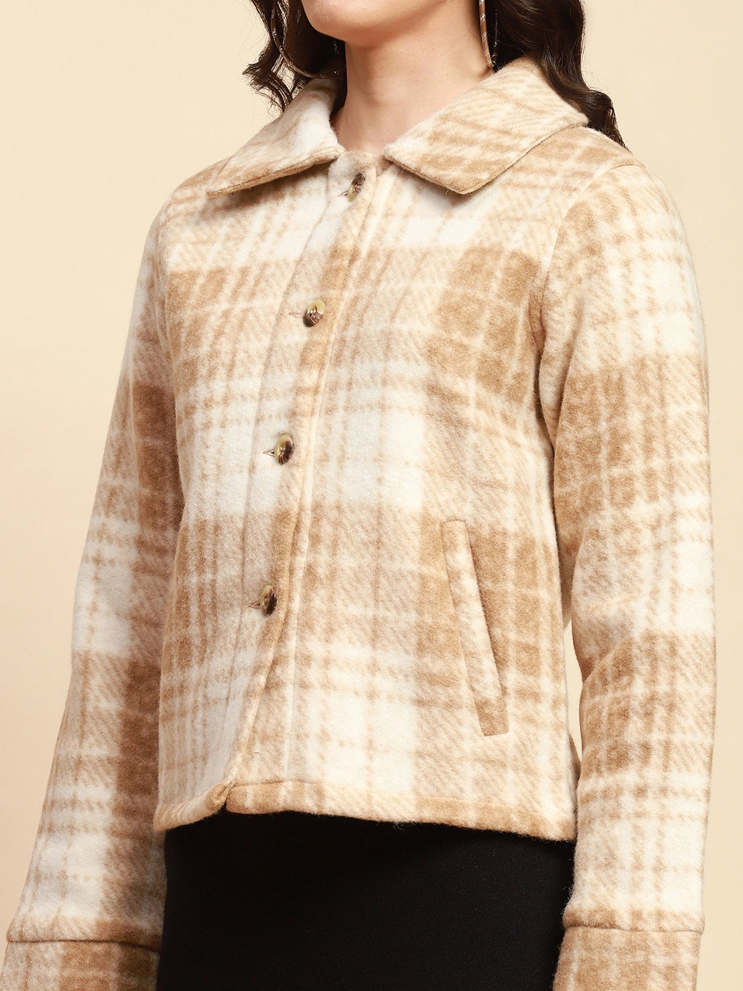 Camel Poly Blend Relaxed Fit Jacket For Women