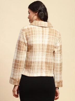 Camel Poly Blend Relaxed Fit Jacket For Women