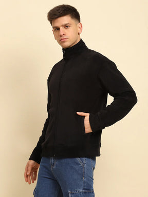 Black Ploy Blend Solid Regular Fit Jacket