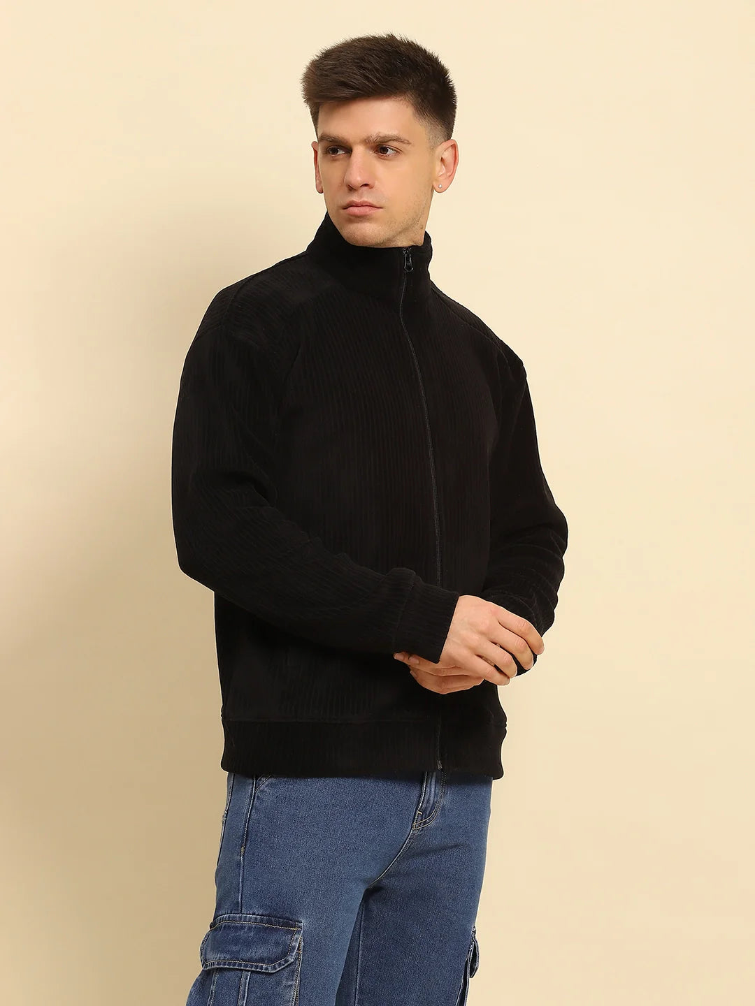 Black Ploy Blend Solid Regular Fit Jacket