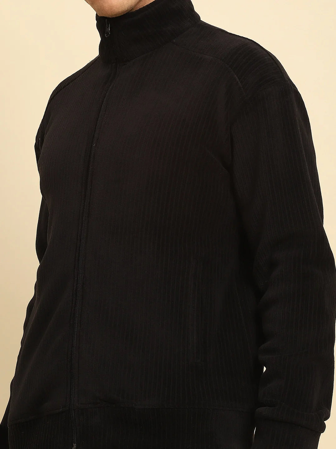 Black Ploy Blend Solid Regular Fit Jacket